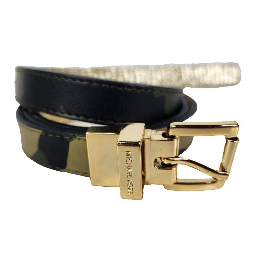 Michael Kors Reversible Gold‎ Hardware Belt Metallic Gold Camo Skinny Medium?
